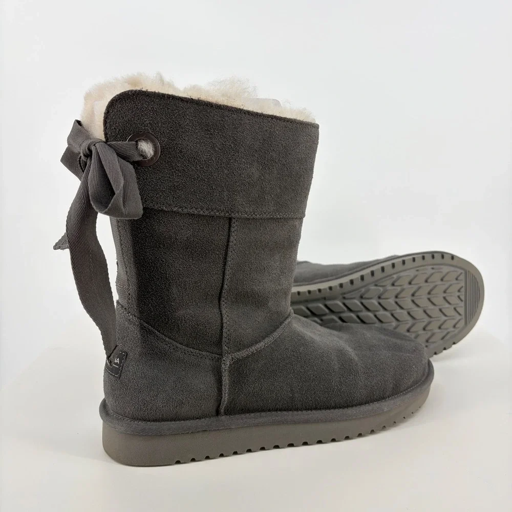 Koolaburra by UGG Victoria Boot Suede Bow Back Grey Winter Cozy Women 9